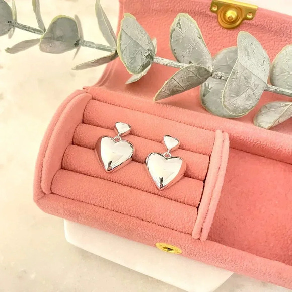 925 Sterling Silver Heart Dangle Drop Earrings Minimalist Heart Earrings - Picture 2 of 5